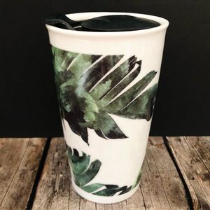 ✅ 5 for $25 - Tropical Palms Tumbler, White & Green Ceramic, Society6, 12 oz